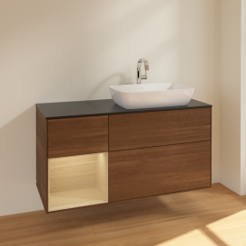 Тумба под раковину Villeroy & Boch Finion 120х50,1 см с подсветкой МДФ шпон грецкого ореха/стекло черное матовое F802PCGN