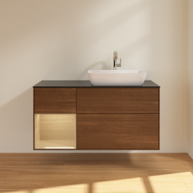 Тумба под раковину Villeroy & Boch Finion 120х50,1 см с подсветкой МДФ шпон грецкого ореха/стекло черное матовое F802PCGN