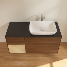 Тумба под раковину Villeroy & Boch Finion 120х50,1 см с подсветкой МДФ шпон грецкого ореха/стекло черное матовое F802PCGN