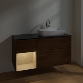 Тумба под раковину Villeroy & Boch Finion 120х50,1 см с подсветкой МДФ шпон грецкого ореха/стекло черное матовое F802PCGN