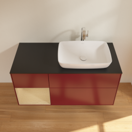 Тумба под раковину Villeroy & Boch Finion 120х50,1 см с подсветкой МДФ пион матовый лак/стекло черное матовое F802PCHB