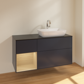 Тумба під раковину Villeroy & Boch Finion 120х50,1 см із підсвічуванням МДФ темно-синій матовий лак/скло чорне матове F802PCHG