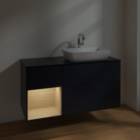 Тумба под раковину Villeroy & Boch Finion 120х50,1 см с подсветкой МДФ темно-синий матовый лак/стекло черное матовое F802PCHG