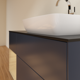 Тумба под раковину Villeroy & Boch Finion 120х50,1 см с подсветкой МДФ темно-синий матовый лак/стекло черное матовое F802PCHG
