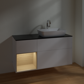 Тумба под раковину Villeroy & Boch Finion 120х50,1 см с подсветкой МДФ белый матовый лак/стекло черное матовое F802PCMT