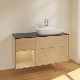 Тумба под раковину Villeroy & Boch Finion 120х50,1 см с подсветкой МДФ шпон дуба/стекло черное матовое F802PCPC