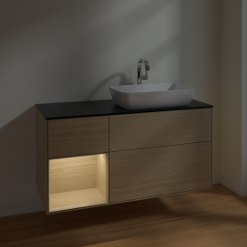 Тумба под раковину Villeroy & Boch Finion 120х50,1 см с подсветкой МДФ шпон дуба/стекло черное матовое F802PCPC