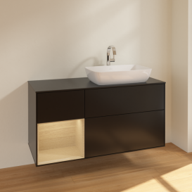 Тумба под раковину Villeroy & Boch Finion 120х50,1 см с подсветкой МДФ черный матовый лак/стекло черное матовое F802PCPD