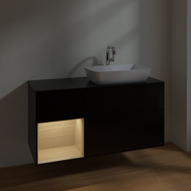 Тумба под раковину Villeroy & Boch Finion 120х50,1 см с подсветкой МДФ черный матовый лак/стекло черное матовое F802PCPD