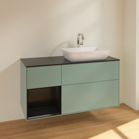Тумба под раковину Villeroy & Boch Finion 120х50,1 см с подсветкой МДФ оливковый матовый лак/стекло черное матовое F802PDGM