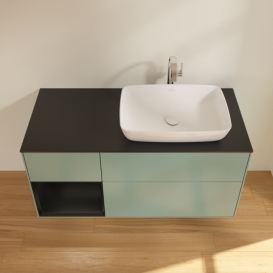 Тумба под раковину Villeroy & Boch Finion 120х50,1 см с подсветкой МДФ оливковый матовый лак/стекло черное матовое F802PDGM