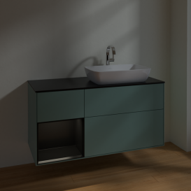 Тумба под раковину Villeroy & Boch Finion 120х50,1 см с подсветкой МДФ оливковый матовый лак/стекло черное матовое F802PDGM