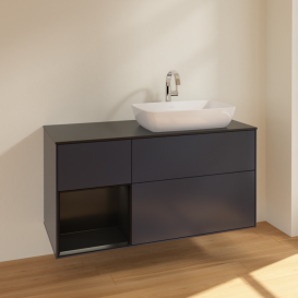 Тумба под раковину Villeroy & Boch Finion 120х50,1 см с подсветкой МДФ темно-синий матовый лак/стекло черное матовое F802PDHG