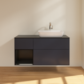 Тумба под раковину Villeroy & Boch Finion 120х50,1 см с подсветкой МДФ темно-синий матовый лак/стекло черное матовое F802PDHG