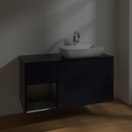 Тумба под раковину Villeroy & Boch Finion 120х50,1 см с подсветкой МДФ темно-синий матовый лак/стекло черное матовое F802PDHG