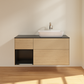 Тумба под раковину Villeroy & Boch Finion 120х50,1 см с подсветкой МДФ шпон дуба/стекло черное матовое F802PDPC