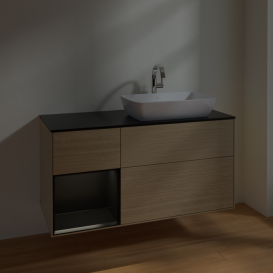 Тумба под раковину Villeroy & Boch Finion 120х50,1 см с подсветкой МДФ шпон дуба/стекло черное матовое F802PDPC