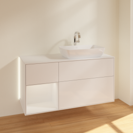 Тумба под раковину Villeroy & Boch Finion 120х50,1 см с подсветкой МДФ глянцевый белый лак/стекло белое матовое G801GFGF