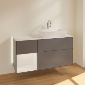 Тумба под раковину Villeroy & Boch Finion 120х50,1 см с подсветкой МДФ антрацит матовый лак/стекло белое матовое G801GFGK