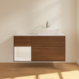 Тумба под раковину Villeroy & Boch Finion 120х50,1 см с подсветкой МДФ шпон грецкого ореха/стекло белое матовое G801GFGN