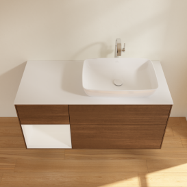 Тумба под раковину Villeroy & Boch Finion 120х50,1 см с подсветкой МДФ шпон грецкого ореха/стекло белое матовое G801GFGN