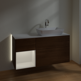 Тумба под раковину Villeroy & Boch Finion 120х50,1 см с подсветкой МДФ шпон грецкого ореха/стекло белое матовое G801GFGN