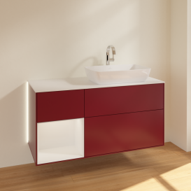 Тумба под раковину Villeroy & Boch Finion 120х50,1 см с подсветкой МДФ пион матовый лак/стекло белое матовое G801GFHB