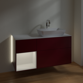 Тумба под раковину Villeroy & Boch Finion 120х50,1 см с подсветкой МДФ пион матовый лак/стекло белое матовое G801GFHB