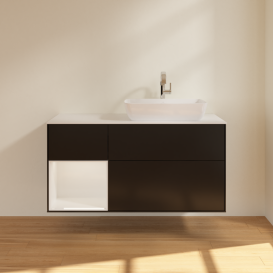 Тумба под раковину Villeroy & Boch Finion 120х50,1 см с подсветкой МДФ черный матовый лак/стекло белое матовое G801GFPD