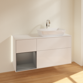 Тумба под раковину Villeroy & Boch Finion 120х50,1 см с подсветкой МДФ глянцевый белый лак/стекло белое матовое G801GKGF
