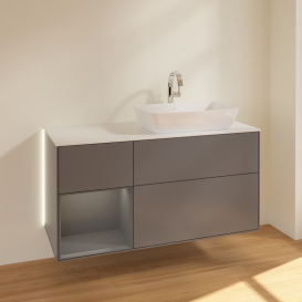 Тумба под раковину Villeroy & Boch Finion 120х50,1 см с подсветкой МДФ антрацит матовый лак/стекло белое матовое G801GKGK