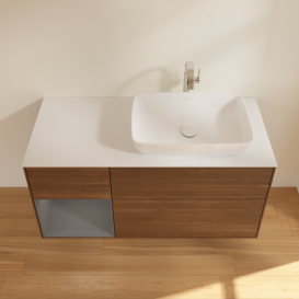 Тумба под раковину Villeroy & Boch Finion 120х50,1 см с подсветкой МДФ шпон грецкого ореха/стекло белое матовое G801GKGN