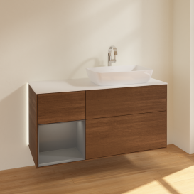 Тумба под раковину Villeroy & Boch Finion 120х50,1 см с подсветкой МДФ шпон грецкого ореха/стекло белое матовое G801GKGN