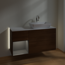 Тумба под раковину Villeroy & Boch Finion 120х50,1 см с подсветкой МДФ шпон грецкого ореха/стекло белое матовое G801GKGN