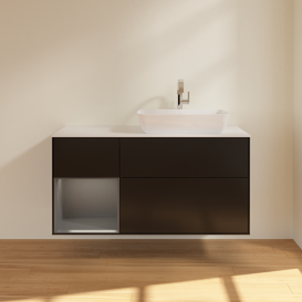 Тумба под раковину Villeroy & Boch Finion 120х50,1 см с подсветкой МДФ черный матовый лак/стекло белое матовое G801GKPD