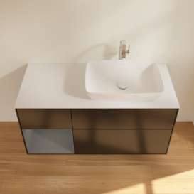 Тумба под раковину Villeroy & Boch Finion 120х50,1 см с подсветкой МДФ черный матовый лак/стекло белое матовое G801GKPD