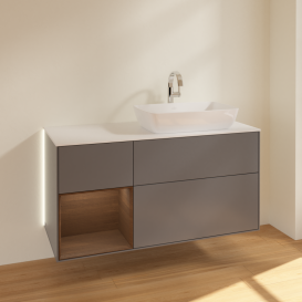 Тумба под раковину Villeroy & Boch Finion 120х50,1 см с подсветкой МДФ антрацит матовый лак/стекло белое матовое G801GNGK