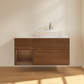 Тумба под раковину Villeroy & Boch Finion 120х50,1 см с подсветкой МДФ шпон грецкого ореха/стекло белое матовое G801GNGN