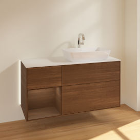 Тумба под раковину Villeroy & Boch Finion 120х50,1 см с подсветкой МДФ шпон грецкого ореха/стекло белое матовое G801GNGN