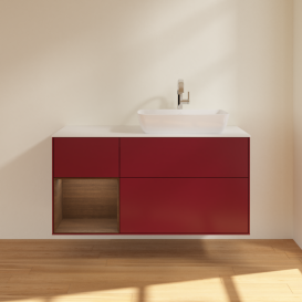 Тумба под раковину Villeroy & Boch Finion 120х50,1 см с подсветкой МДФ пион матовый лак/стекло белое матовое G801GNHB