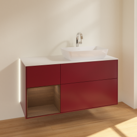 Тумба под раковину Villeroy & Boch Finion 120х50,1 см с подсветкой МДФ пион матовый лак/стекло белое матовое G801GNHB