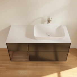 Тумба под раковину Villeroy & Boch Finion 120х50,1 см с подсветкой МДФ черный матовый лак/стекло белое матовое G801GNPD