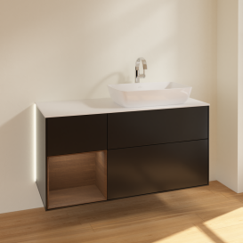 Тумба под раковину Villeroy & Boch Finion 120х50,1 см с подсветкой МДФ черный матовый лак/стекло белое матовое G801GNPD