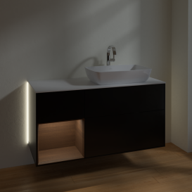 Тумба под раковину Villeroy & Boch Finion 120х50,1 см с подсветкой МДФ черный матовый лак/стекло белое матовое G801GNPD