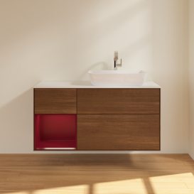 Тумба под раковину Villeroy & Boch Finion 120х50,1 см с подсветкой МДФ шпон грецкого ореха/стекло белое матовое G801HBGN