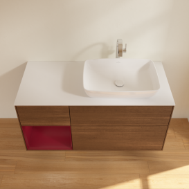 Тумба под раковину Villeroy & Boch Finion 120х50,1 см с подсветкой МДФ шпон грецкого ореха/стекло белое матовое G801HBGN