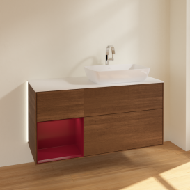 Тумба под раковину Villeroy & Boch Finion 120х50,1 см с подсветкой МДФ шпон грецкого ореха/стекло белое матовое G801HBGN