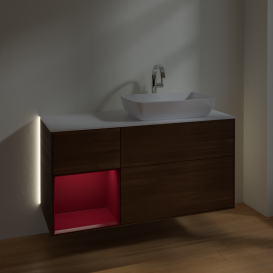 Тумба под раковину Villeroy & Boch Finion 120х50,1 см с подсветкой МДФ шпон грецкого ореха/стекло белое матовое G801HBGN