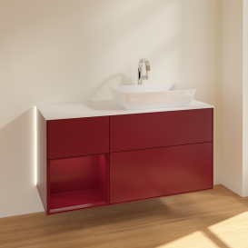 Тумба под раковину Villeroy & Boch Finion 120х50,1 см с подсветкой МДФ пион матовый лак/стекло белое матовое G801HBHB