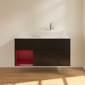 Тумба под раковину Villeroy & Boch Finion 120х50,1 см с подсветкой МДФ черный матовый лак/стекло белое матовое G801HBPD